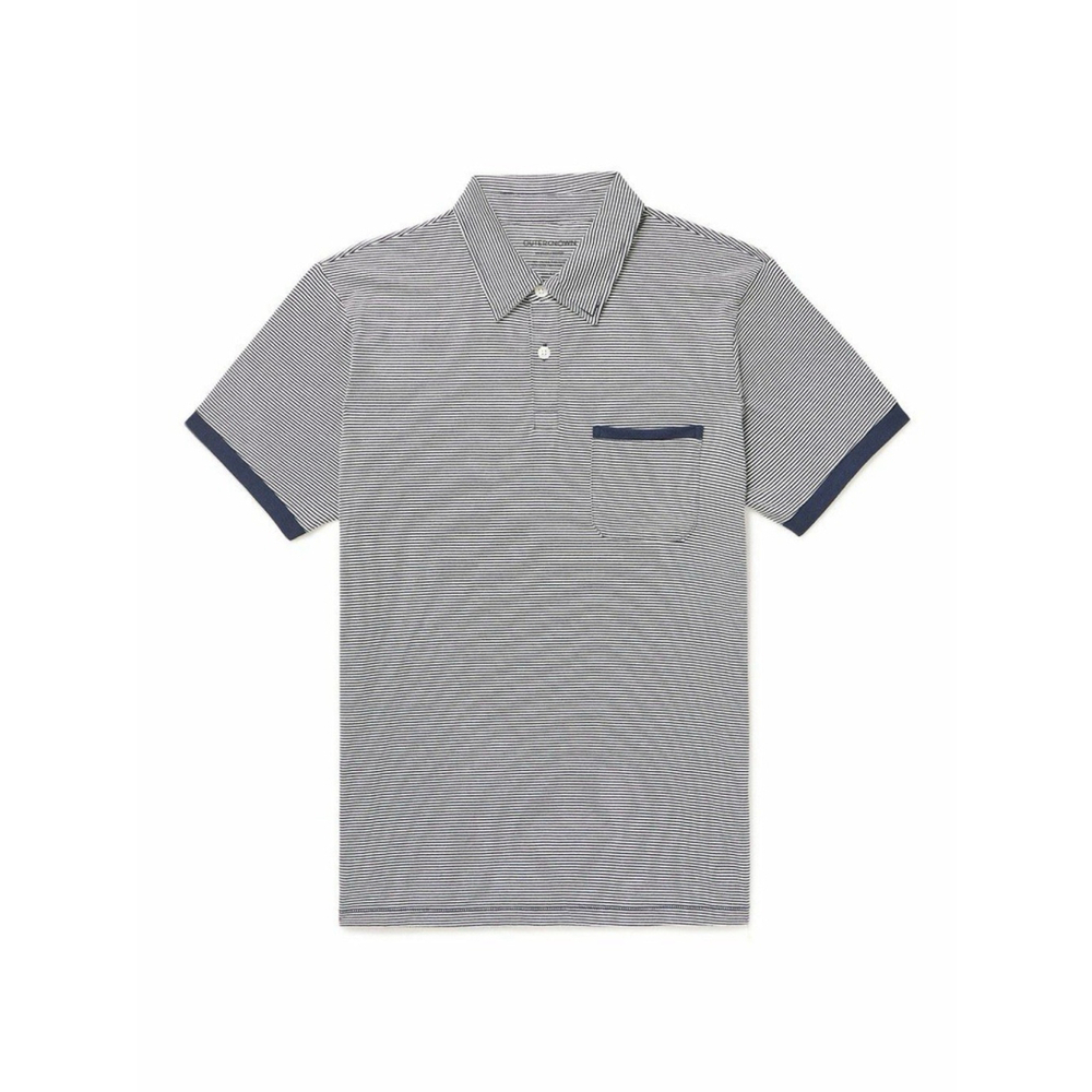 Outerknown Sojourn Striped Organic Pima Cotton Jersey Polo Shirt L Blue Business